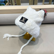 KNITTED BEANIE HAT IN WHITE WOOL WITH JAPANESE CAT EARS 421259