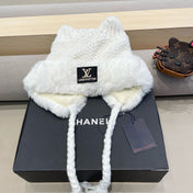 KNITTED BEANIE HAT IN WHITE WOOL WITH JAPANESE CAT EARS 421259