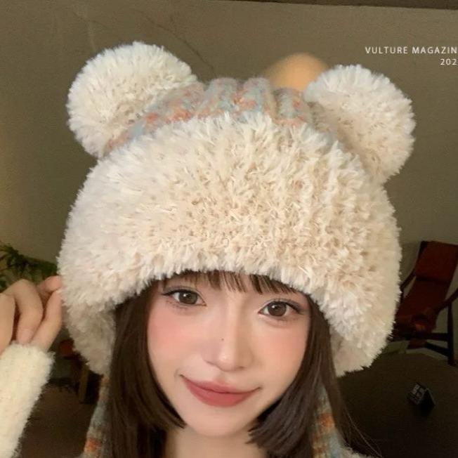 KNITTED BEANIE HAT IN COLORFUL WOOL WITH CUTE BEAR EARS 422497
