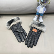 GLOVES IN BLACK DEERSKIN WITH RABBIT FUR LINING 427385