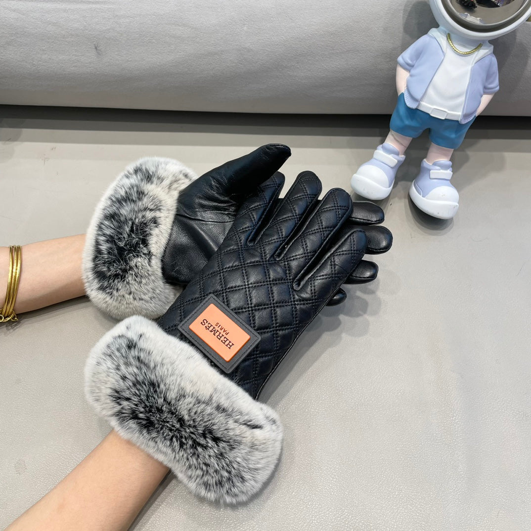 GLOVES IN BLACK DEERSKIN WITH RABBIT FUR LINING 427385