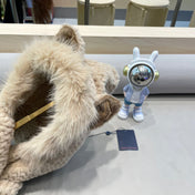 BEANIE HAT IN COSMIC LATTE BEIGE  WOOL AND LAMB FUR 435073