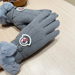 GLOVES IN COOL GRAY WOOL WITH RABBIT FUR 439080