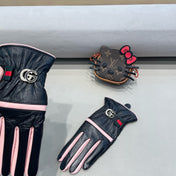 GLOVES IN BLACK MIX LIGHT PINK DEERSKIN AND FLEECE LINING 462400