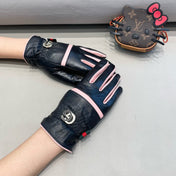GLOVES IN BLACK MIX LIGHT PINK DEERSKIN AND FLEECE LINING 462400