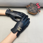 GLOVES IN BLACK LAMBSKIN WITH GOLD LOGO 462414