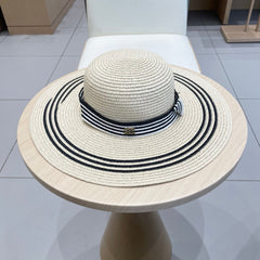 WIDE BRIM HAT MODEL 650408 IN CREAM WHITE BLACK STRIPES WOVEN STRAW