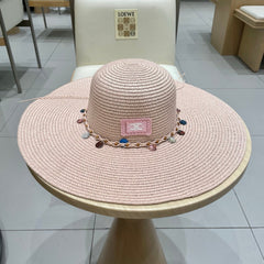 WIDE BRIM HAT MODEL 652184 IN LIGHT PINK WOVEN STRAW