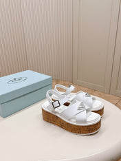PRA WEDGE PLATFORM SANDALS WHITE CALFSKIN