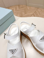 PRA WEDGE PLATFORM SANDALS WHITE CALFSKIN