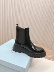 PRA BRUSHED BOOTIES GLOSSY BLACK CALFSKIN