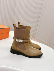 KELLY BUCKLE SHORT BOOTS IN PEANUT BROWN SUEDE