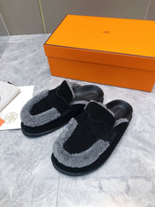 GO MULE IN BLACK SUEDE ATTACH LIGHT GRAY FLEECE