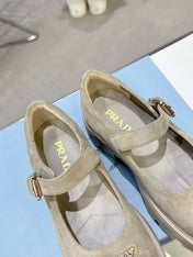 PRADA 25S PLATFORM MARY JANE SHOES IN BEIGE SUEDE STYLE 4