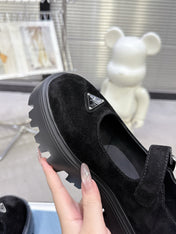 PRADA 25S PLATFORM MARY JANE SHOES IN BLACK SUEDE STYLE 2