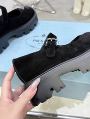 PRADA 25S PLATFORM MARY JANE SHOES IN BLACK SUEDE STYLE 2