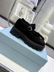 PRADA 25S PLATFORM MARY JANE SHOES IN BLACK SUEDE STYLE 2