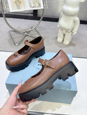 PRADA 25S PLATFORM MARY JANE SHOES IN BROWN CALFSKIN STYLE 1