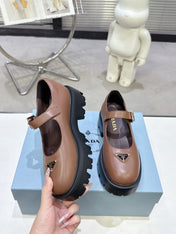 PRADA 25S PLATFORM MARY JANE SHOES IN BROWN CALFSKIN STYLE 1