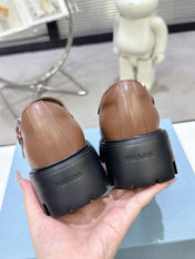 PRADA 25S PLATFORM MARY JANE SHOES IN BROWN CALFSKIN STYLE 1