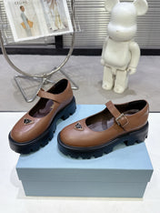PRADA 25S PLATFORM MARY JANE SHOES IN BROWN CALFSKIN STYLE 1