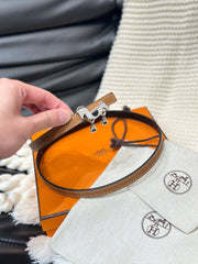 HM ROULIS SILVER BUCKLE & REVERSIBLE TAN BROWN LEATHER STRAP 13MM