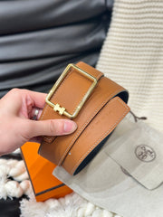 HM TUBE H BELT GOLD BUCKLE & REVERSIBLE GINGER ORANGE LEATHER STRAP 38MM