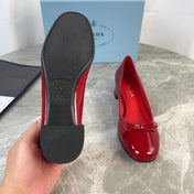 PRADA 25S LOW HEELS SLIP ON BOW 45MM IN DARK WINE RED GLOSSY CALFSKIN
