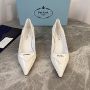 PRADA 25S POINTED-TOE HIGH HEELS 55 MM IN WHITE GLOSSY LAMBSKIN