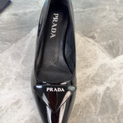 PRADA 25S POINTED-TOE HIGH HEELS 55 MM IN BLACK GLOSSY LAMBSKIN