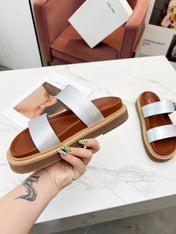 TWO-STRAP SANDALS IN SILVER CALFSKIN