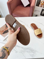 LYMPIA MULE BEIGE CANVAS EMBROIDERED LOGO