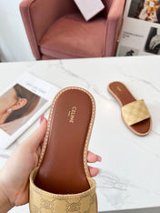 LYMPIA MULE BEIGE CANVAS EMBROIDERED LOGO