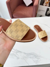 LYMPIA MULE BEIGE CANVAS EMBROIDERED LOGO