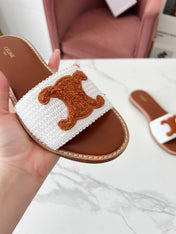 LYMPIA MULE WHITE RAFFIA AND TAN WOOL