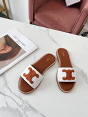 LYMPIA MULE WHITE RAFFIA AND TAN WOOL