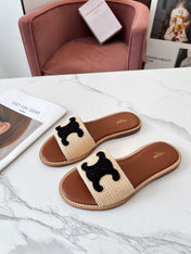 LYMPIA MULE BEIGE RAFFIA BLACK WOOL LOGO