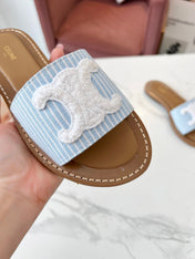 LYMPIA MULE STRIPED BLUE SKY CANVAS WOOL LOGO