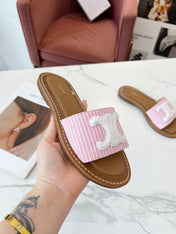 LYMPIA MULE STRIPED LIGHT PINK CANVAS WOOL LOGO