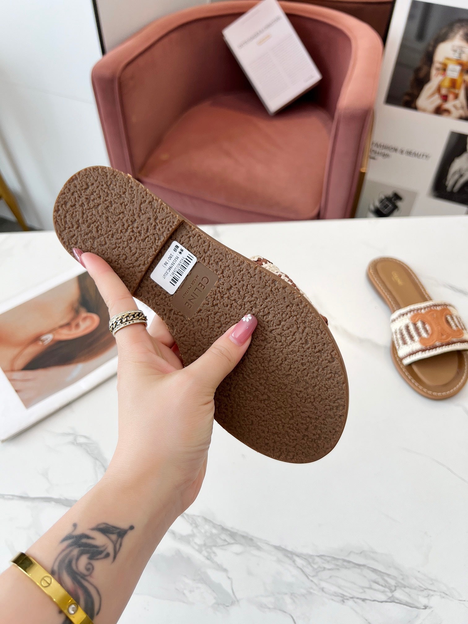 LYMPIA MULE WHITE MIX BROWN RAFFIA PERU BROWN LOGO