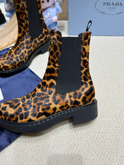 ANKLE BOOTS ATTACHED TRIANGLE LOGO IN LEOPARD PRINT HORSEHAIR