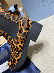 ANKLE BOOTS ATTACHED TRIANGLE LOGO IN LEOPARD PRINT HORSEHAIR