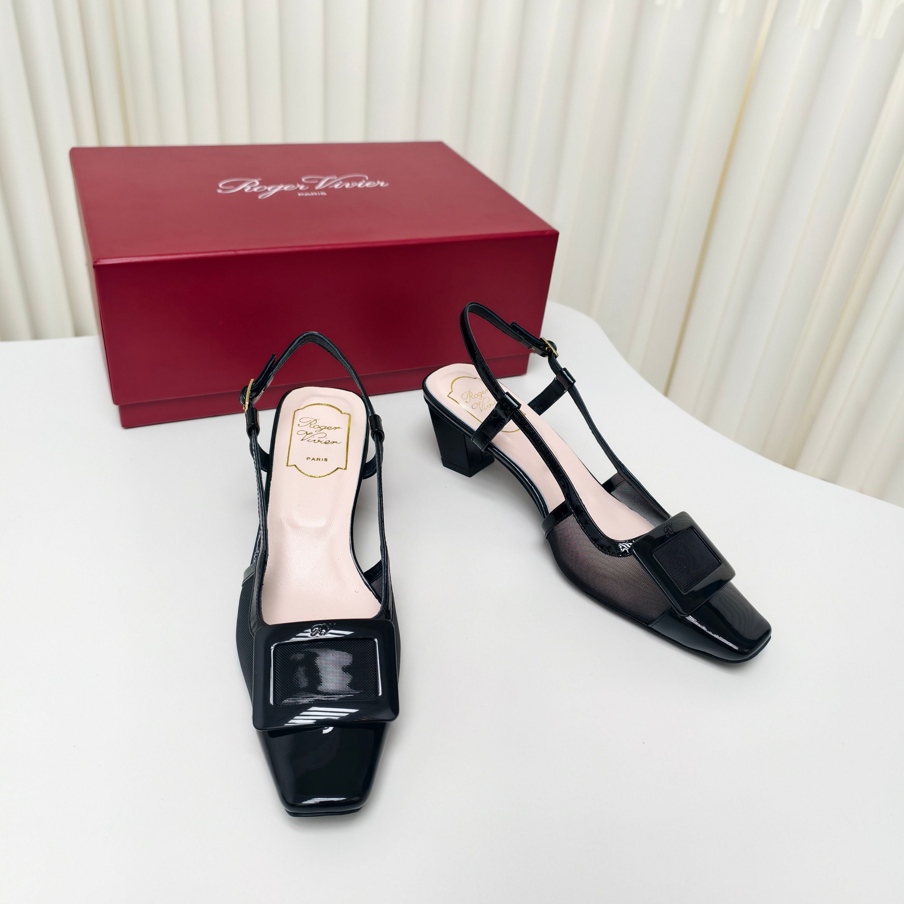 ROGER VIVIER 25S BELLE VIVIER SLINGBACK PUMPS 45MM IN BLACK MESH FABRIC