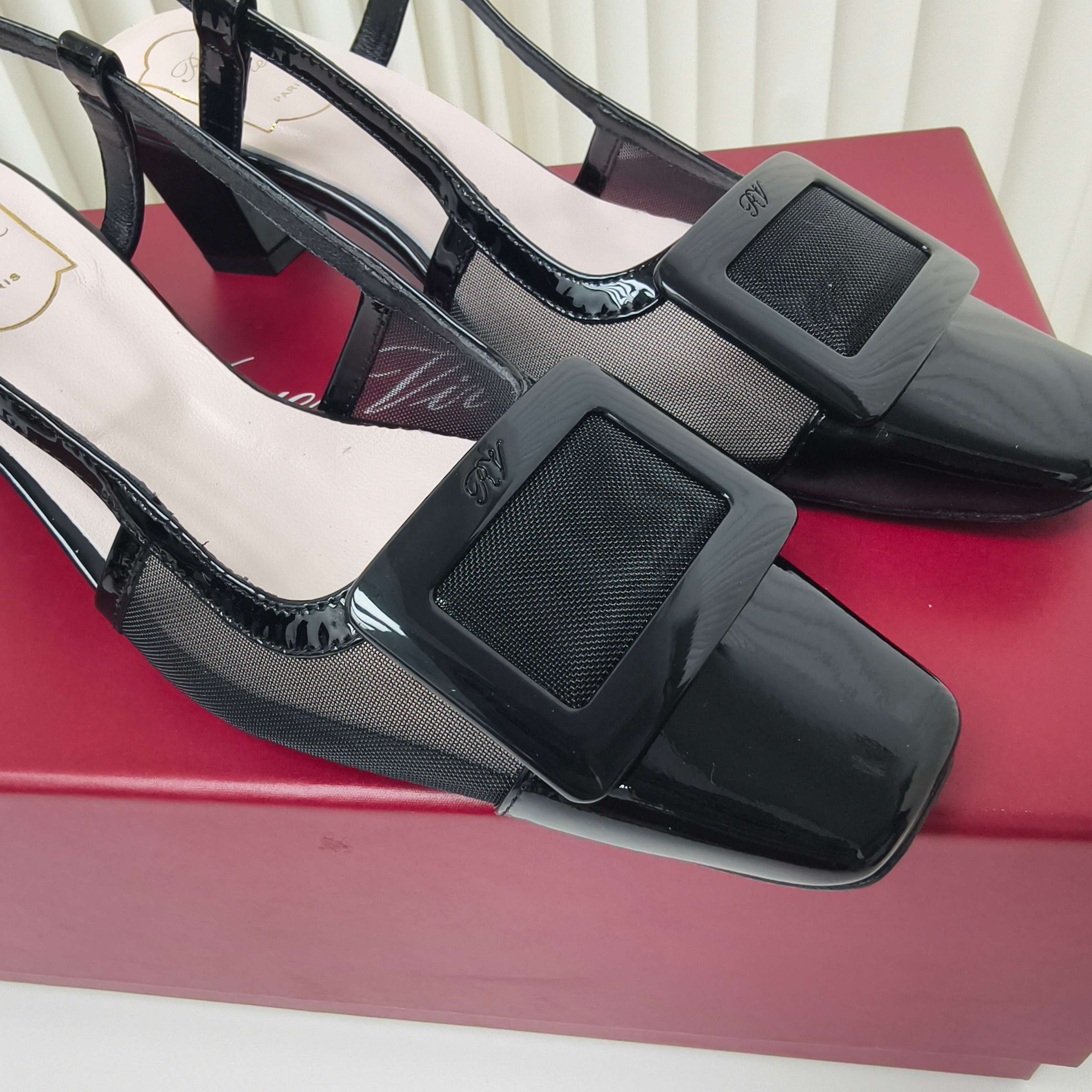 ROGER VIVIER 25S BELLE VIVIER SLINGBACK PUMPS 45MM IN BLACK MESH FABRIC