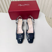 ROGER VIVIER 25S BELLE VIVIER SLINGBACK PUMPS 45MM IN NAVY BLUE MESH FABRIC