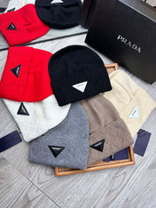 BEANIE HAT IN BISQUE BEIGE WOOL AND RABBIT FUR 342035