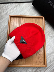 BEANIE HAT IN CHERRY RED WOOL AND RABBIT FUR 436398