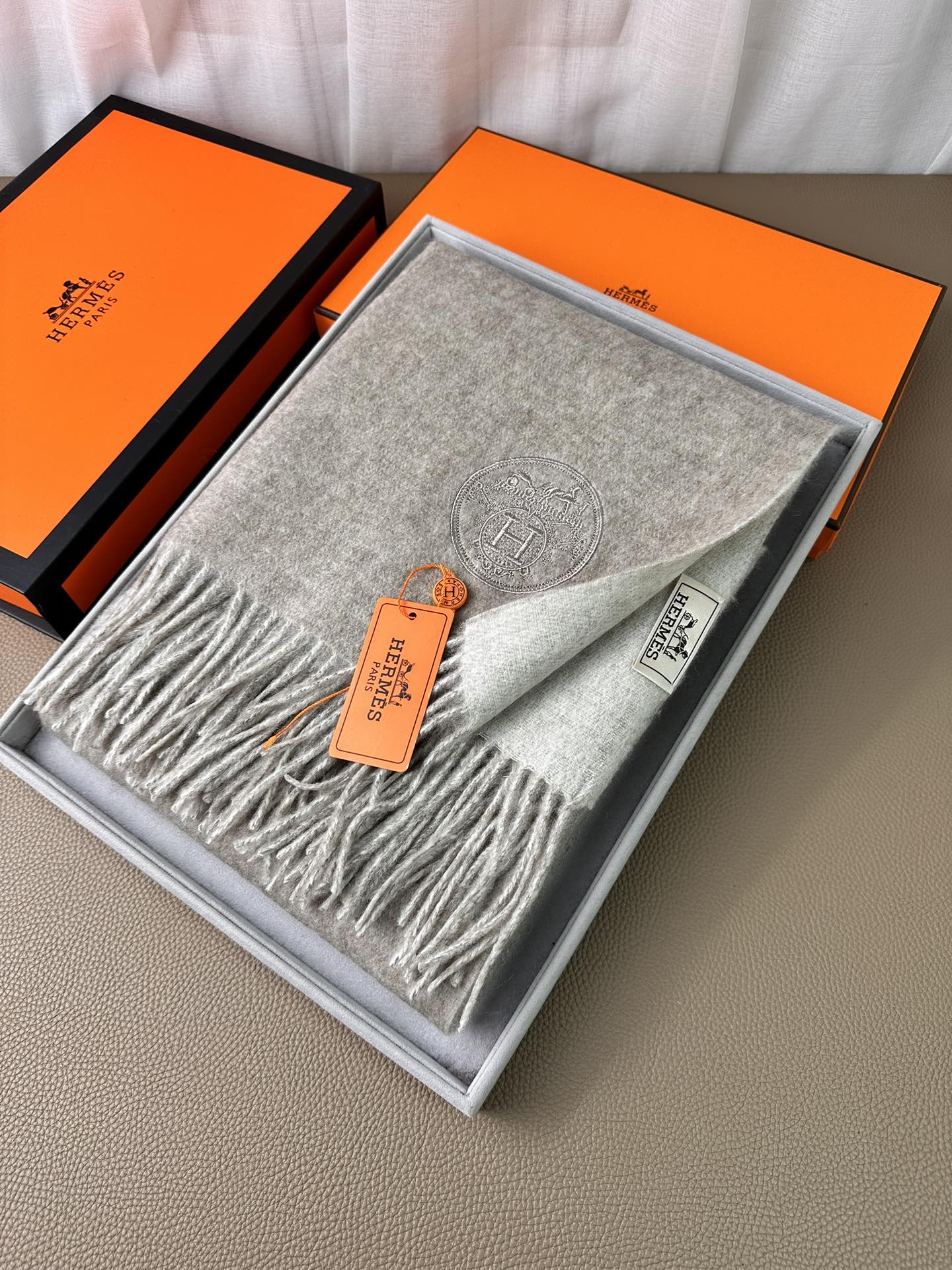 DOUBLE-FACE SCARF 200 CM IN GREY CASHMERE