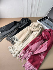 HORSE & CARRIAGE PRINT SCARF 195 CM IN BEIGE WOOL 375241