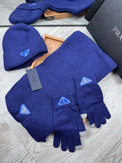 THREE-PIECES SET IN NAVY BLUE WOOL AND ACRYLIC 406557